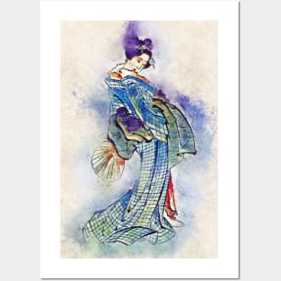 Beautiful Geisha / Vintage Watercolor Hokusai japanese art style from Edo period Posters and Art